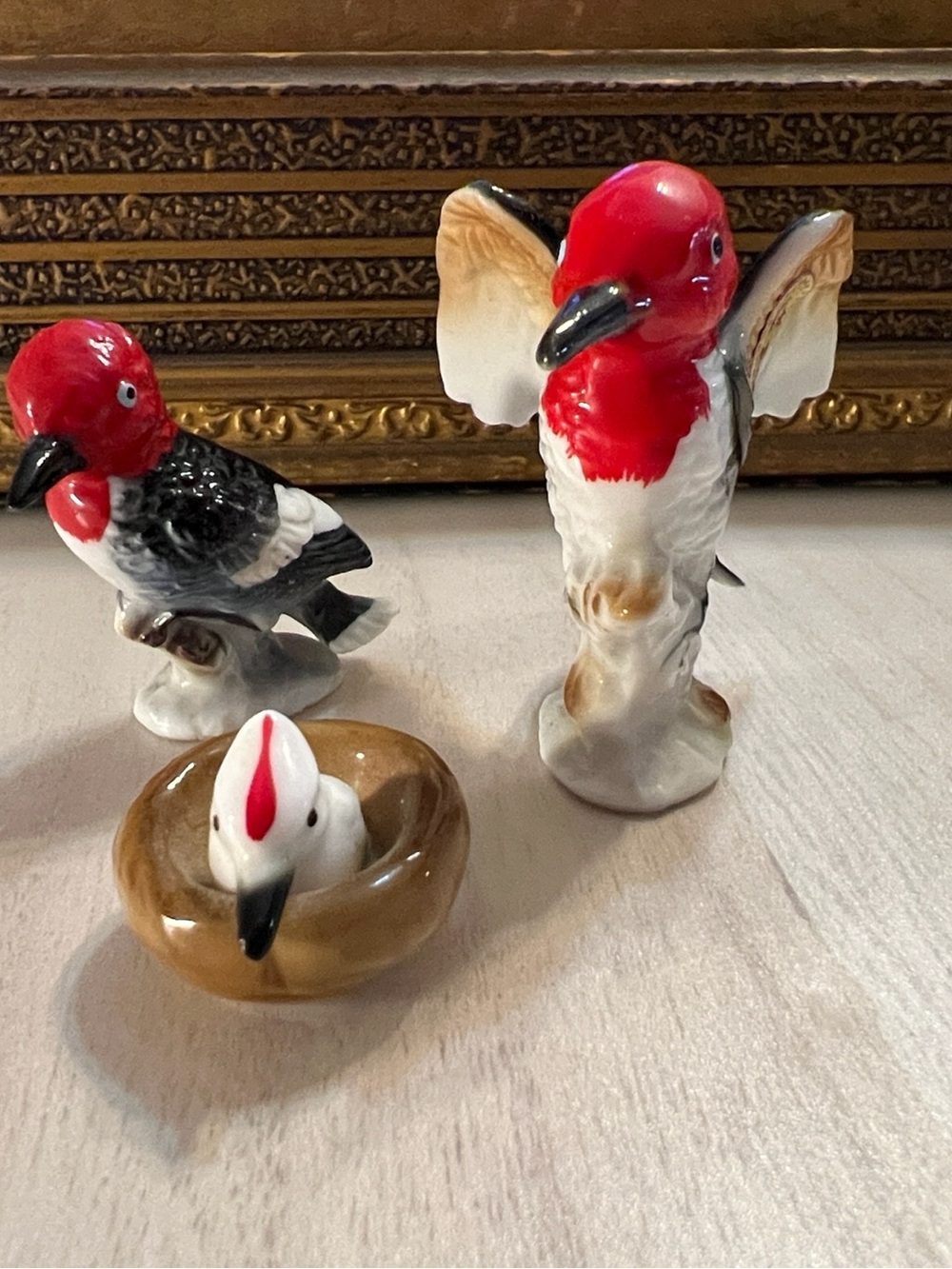 Red-Headed Bone China  Bird Figurine - Decorative Home Accent